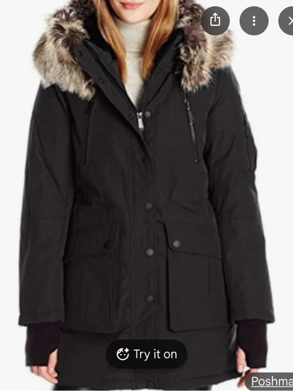 BCBGeneration Black Parka with Faux-Fur Trim Hood